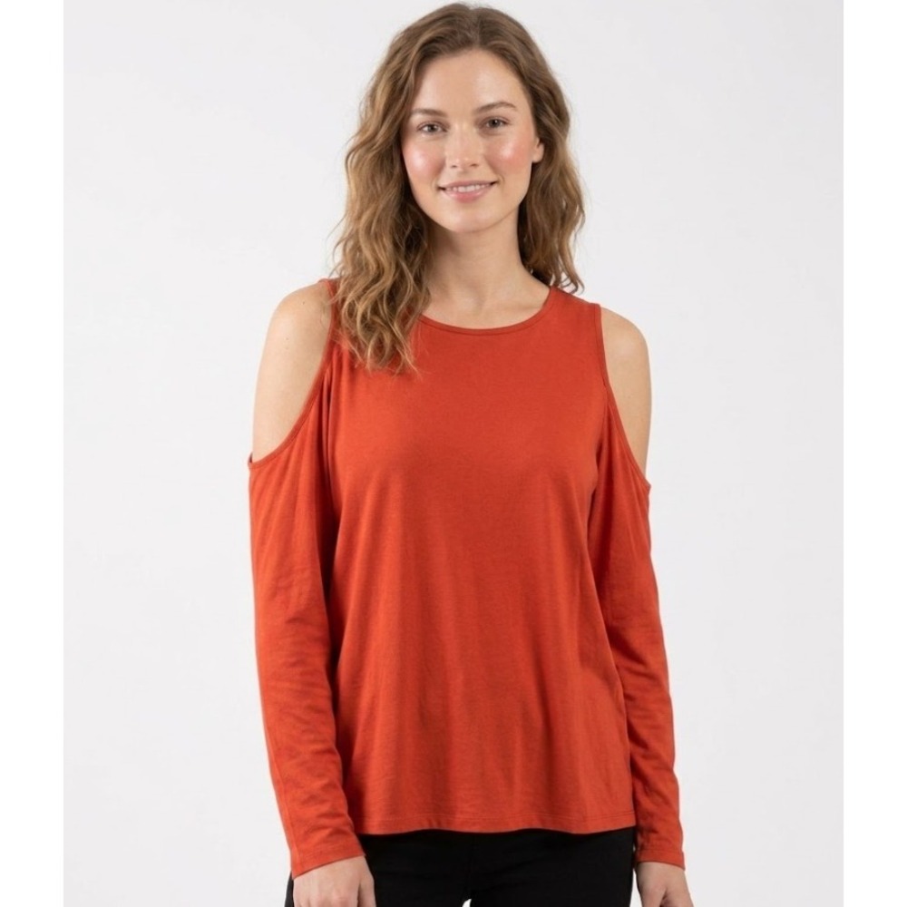 Trina Turk Medium Red Crew Neck Cold Shoulder Stretch‎ Knit Blouse Romantic